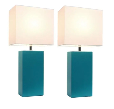 Elegant Designs Modern Leather Table Lamps with White Fabric Shades (Set of 2) - LC2000-TEL-2PK
