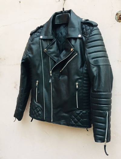 Crafted Leather Men's Motorcycle Genuine Black Leather Slim fit Biker Jacket