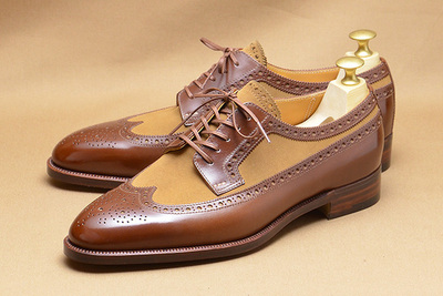 New Handmade Mens 5 Eyelet Derby Full Brogue Long Wing-tip Dress Shoes