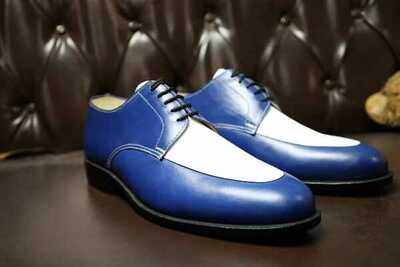 Blue White Men Genuine Leather Oxford Dress Shoes