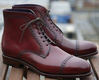 New handmade high quality cowhide burgundy color high ankle shoes, men shoes