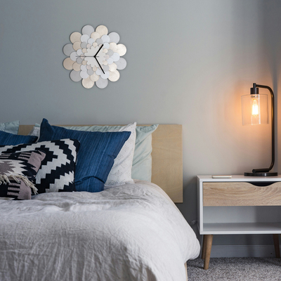 Dahlia silver - hand painted silver wall clock with solid dial