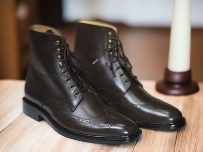 Ankle High Handmade Men's Brown Leather Lace Up Wing Tip Dress Boots