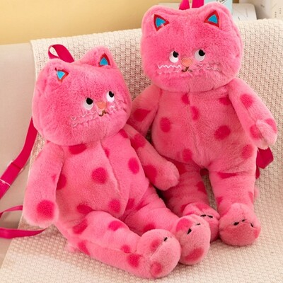 Polka Dot Pink Cat Plush Backpack