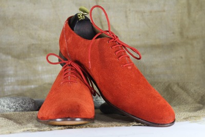 Men's Red Suede Lace Up Fashion Handmade Office Shoes