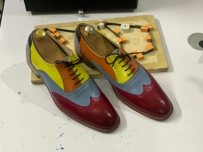 Handmade Men's Multi Tone Leather Lace Up Wing Tip Fashion Dress Shoes