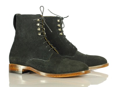 Handmade Black Suede Cap Toe Style Boot, Men's Lace Up Classic Boot