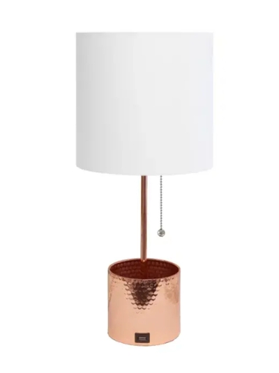 Simple Designs Hammered Metal Organizer Table Lamp with USB charging port and Fabric Shade - LT1085-RGD