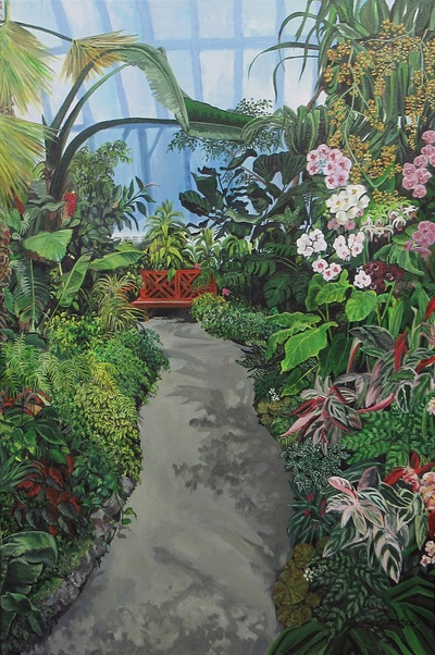 Greenhouse Garden, Original Acrylic Painting By N.E.Thompson, Artwork Size 24x36 inches