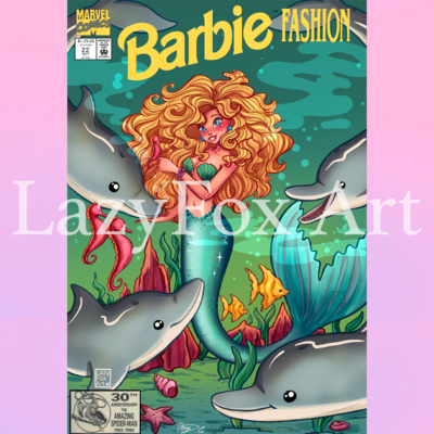 Barbie mermaid doll fashion comic cover print