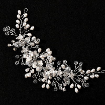 Silver or gold tone flower rhinestone crystal leaf wedding hair tiara accessory - Thumbnail 1
