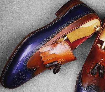 Handmade Men's Multi Tone Leather Wing Tip Fringe Tussle Loafer Shoes