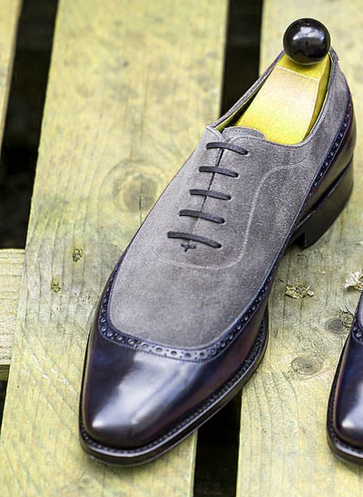 Men's Two Tone Leather & Suede Fashion Lace Up Handmade Dress Shoes