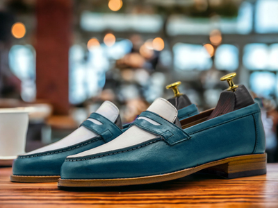 Men's Fashion Two Tone Leather Penny Handmade Loafer Shoes