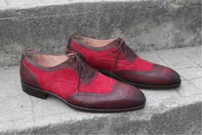 Men Brown and Red Suede Contrast Wingtip Dress Oxford Shoes