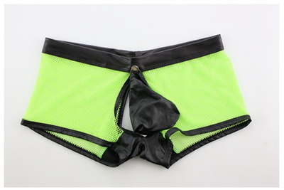 2PK Gay Mens Sexy Underwear Mesh Cut-out Boxer Briefs Green A4-36