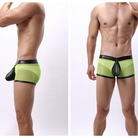 2PK Gay Mens Sexy Underwear Mesh Cut-out Boxer Briefs Green A4-36  - Thumbnail 2