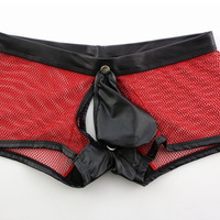 2PK Gay Mens Sexy Underwear Mesh Cut-out Boxer Briefs Red A4-36  - Thumbnail 1