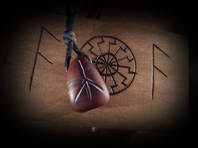 Yr Rune Tiger Jaspis Necklace in pyrographed Wooden Box (Unique and Handmade)