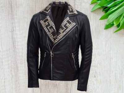 Black Silver Studded Leather Jacket for mens