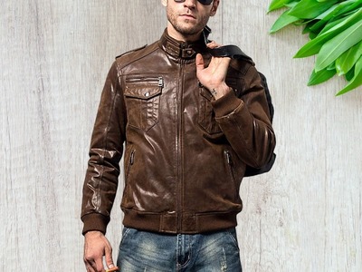 Handmade Brown Genuine Leather Jacket, Men's Biker Zipper Jacket