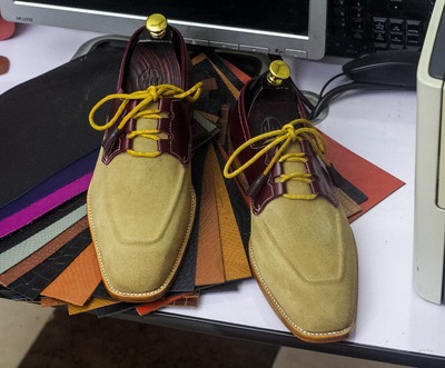 Men's Fashion Two Tone Leather & Suede Handmade Lace Up Office Shoes