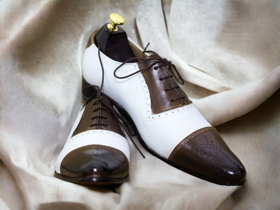 Handmade Men's Two Tone Leather Lace Up Brogue Toe Dress Shoes