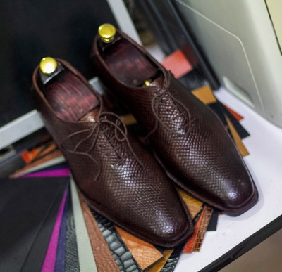 Handmade Men's python Leather Lace Up Fashion Chocolate Dress Shoes
