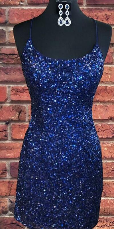 Sparkly Sequin Royal Blue Short Homecoming Dress