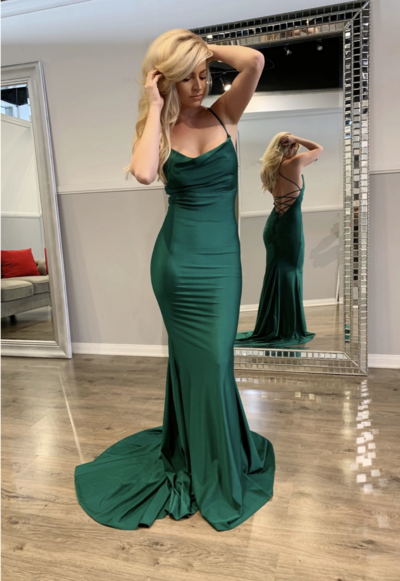 Simple Prom Dresses Green Sheath Criss Cross