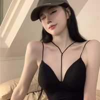 Strappy Plain Crop Camisole Top - Thumbnail 1