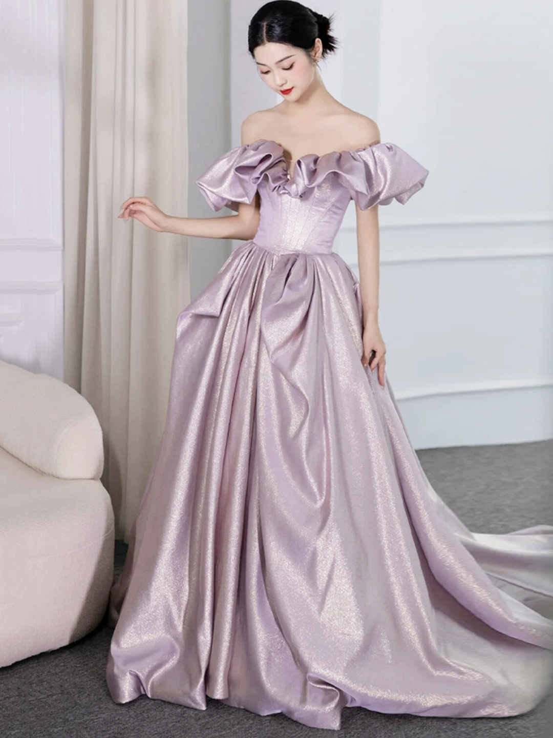 Beautiful Satin Off the Shoulder Long Prom Dress