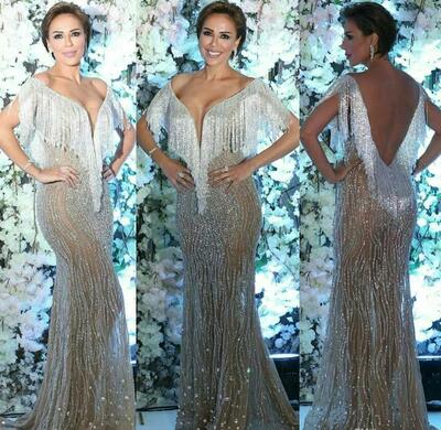 Illusion Mermaid Mother of the Bride Dresses V Neck Tassels Crystals Bling Bling Evening Gowns Plus Size Sequined Mother of The Groom Dress