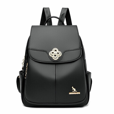 Sheer Flower Diamond Buckle Kangaroo Satchel Bags Purse For Women PU Leather Backpack