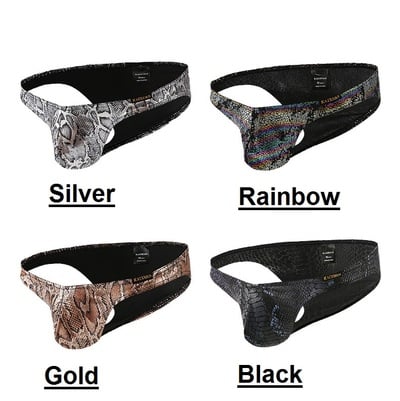Multi-color 4PK Snake Pattern Men's Underwear Lingerie Low-rise Sexy Cut-out Briefs Nylon Underpants KX020SJ