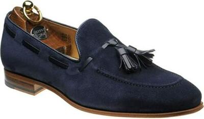 Handmade Men's Blue Suede Signal Buckle Loafer Shoes