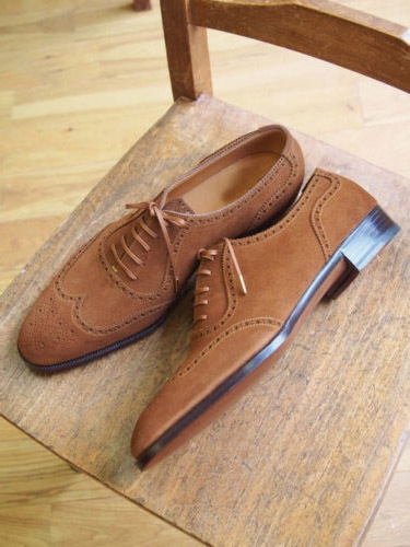 Handmade Men Wing Tip Suede Leather Office Business Oxford Lace Up Shoes