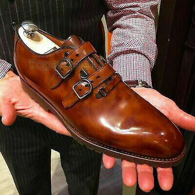 Handmade Men's Leather Latest Style Unique Dress formal Monk Straps Shoes