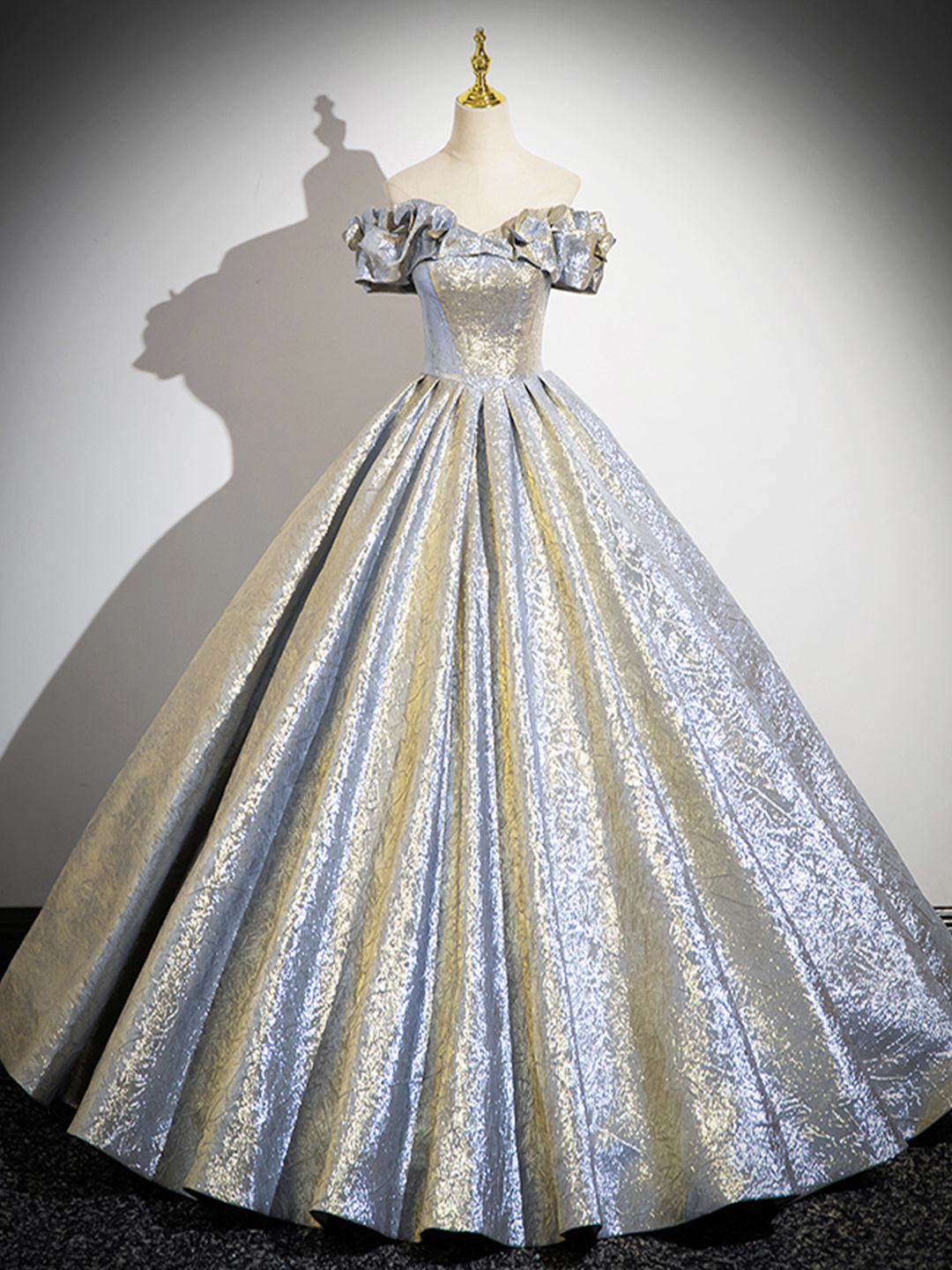 Shiny Satin Long Prom Dress, Off the Shoulder Evening Party Dress