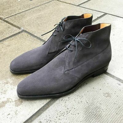 Handmade Gray Lace Up Chukka Men's Suede Boots