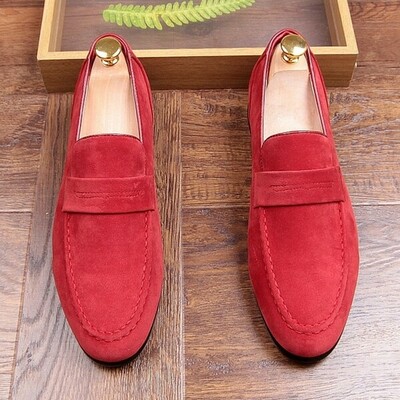 Red Suede Point Head Mens Flats Loafers Dapper Mens Dappermen Shoes
