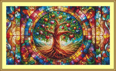 Stained Glass Apple Tree Cross Stitch Pattern