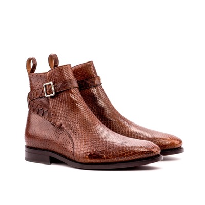 Handmade Men's Brown Python Leather Jodhpur Ankle High Boots