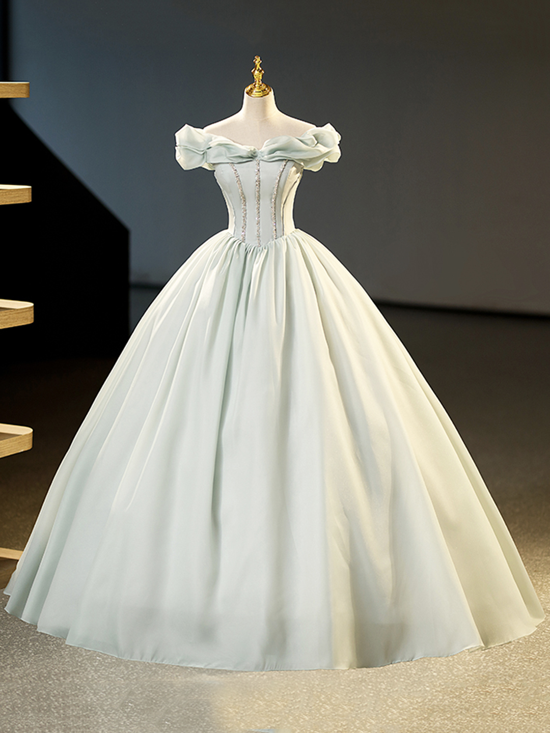 Green Tulle Beaded Long Prom Dress