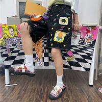 Flower Crochet Embroidery Ripped Jeans Denim Shorts - Thumbnail 6