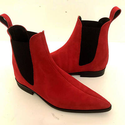 Men's Red Color Suede Chelsea Boots, Men's Red Fashion Chelsea Boot