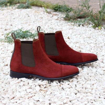 New Men's Red Color Suede Chelsea Boot, Men Cap Toe High Ankle Fashion Boot