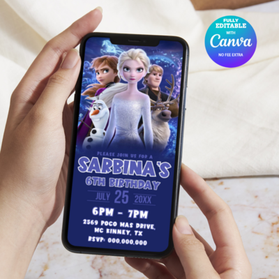 Disney Frozen Birthday Invitation, Princess Elsa E-Invite Birthday Invitation Canva Editable