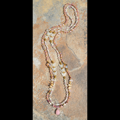 PINK ROSE 🩷 READY-MADE GLOW IN THE DARK✨️ CRYSTAL WAIST BEAD SET by Nubian Collection Artwear 🎨
