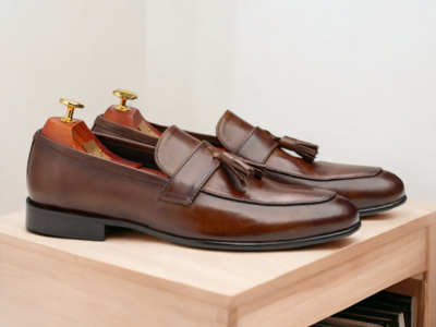 Handmade Brown Loafer Tussle Shoes, Slip On Moccasin Shoes